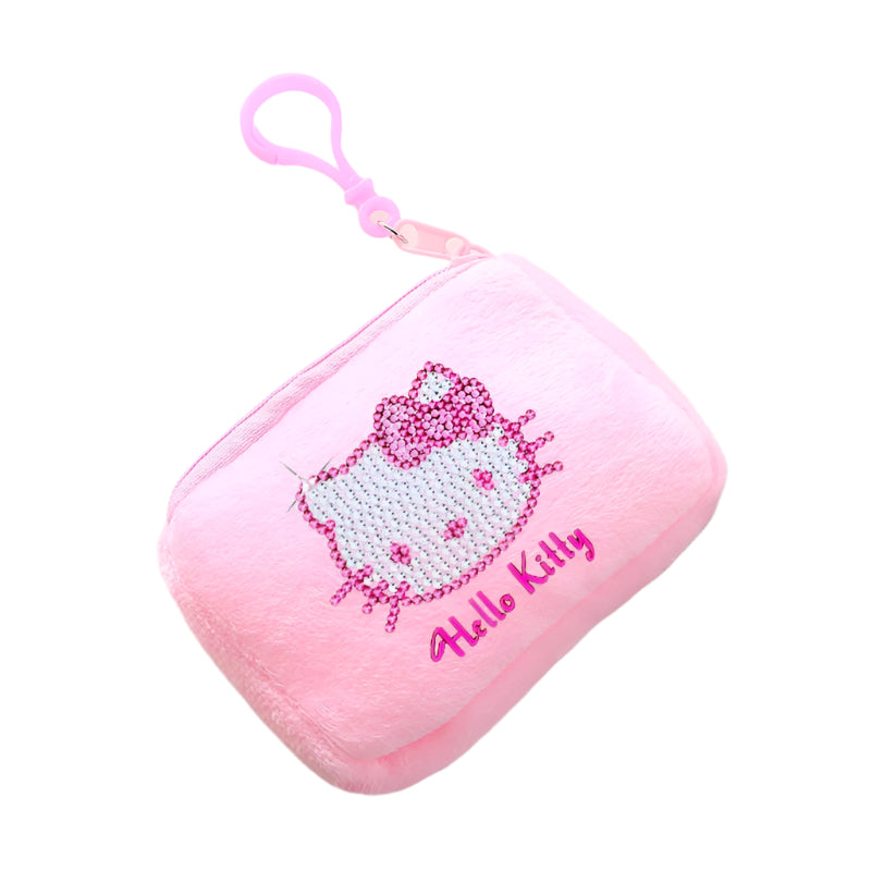 Hemasa  Hello Kitty Mini Plush Coin Purse  / Pink Canvas Square Storage Bag Key Case Handbag Kids Girls Birthday Gifts