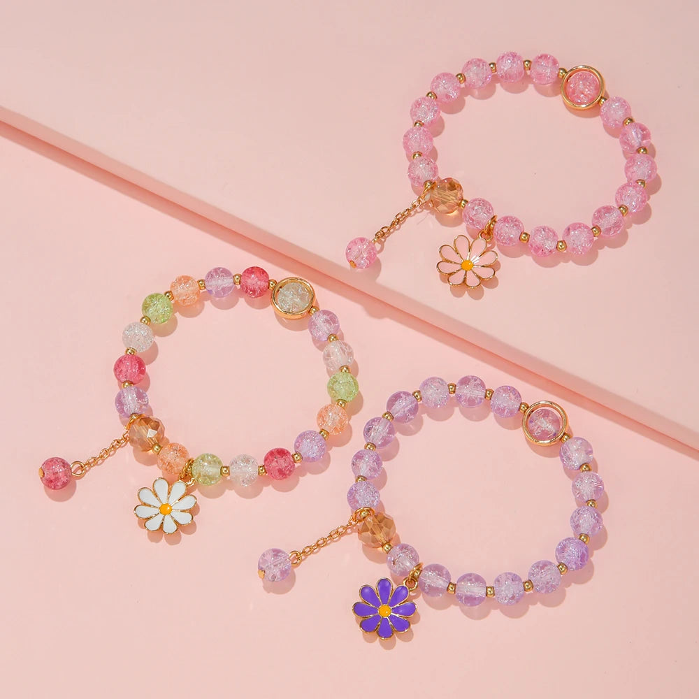 3Pcs/set Daisy Pendant Colorful Beaded Bracelets for Girls Women