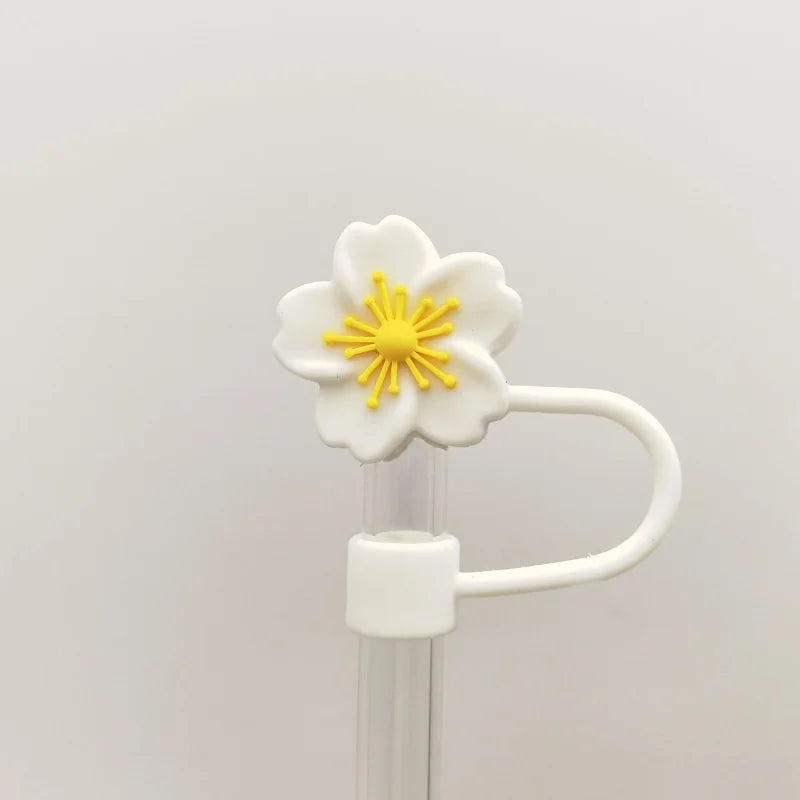 Flower Straw Cover Caps Silicone Straw Tips Lid 10mm Reusable Dust-Proof Straw Topper For Stanleys Cup Party Decor
