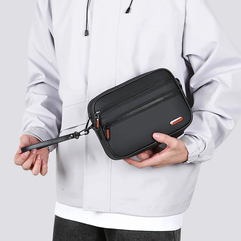 Tejesa Men's Small Shoulder Bag Durable Soft PU Leather Men's Handbag Casual Male Day Clutch Bag Shopping Bag