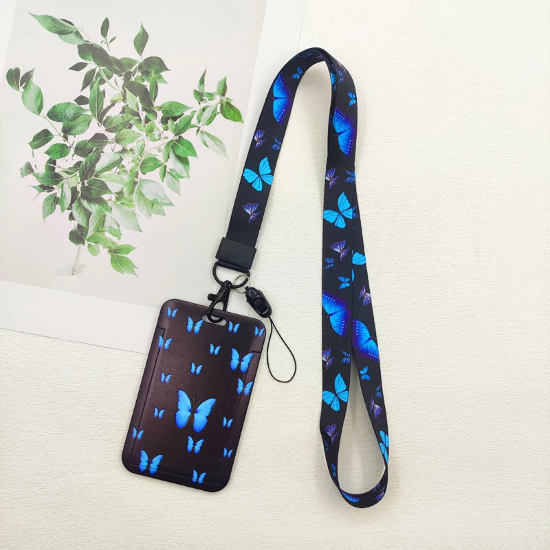 Butterfly ID Card Holders Lanyards Girls Door Card Case Hanging Rope Women Badge Holder Neck Strap Business Card Gift