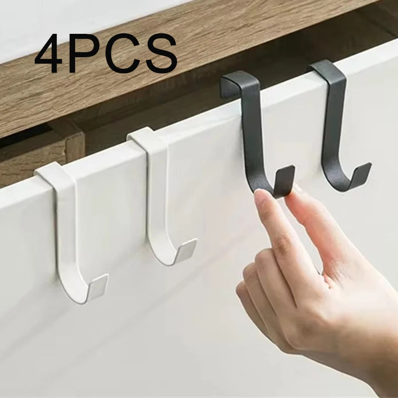 Hemasa 4pcs Multi-Purpose Hooks Kitchen Cabinet Door Back Hook Hanging Rack Clothes Coat Hat Towel Hanger Storage Hook Bathroom Accessories