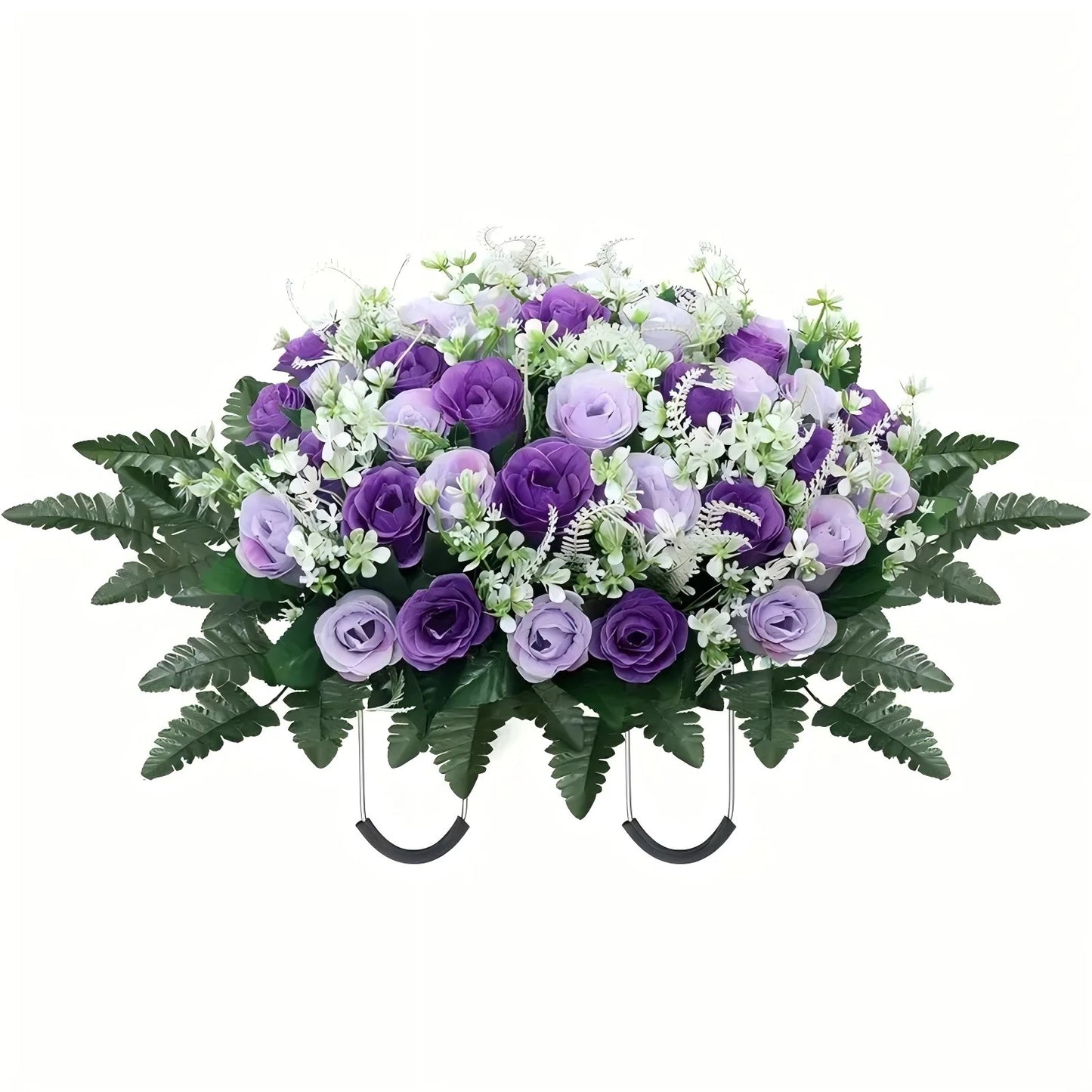 Headstone Flower Saddle, Large Artificial Cemetery Flowers for Grave, Cemetery Memorial Flowers for Outdoor Tombstone Decoration
