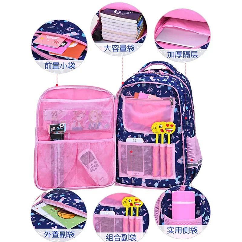 Cute Printing School Bags Elementary School Students Waterproof Backpacks Children Girls Bookbag Grade 1-6 Casual Backpacks Kids