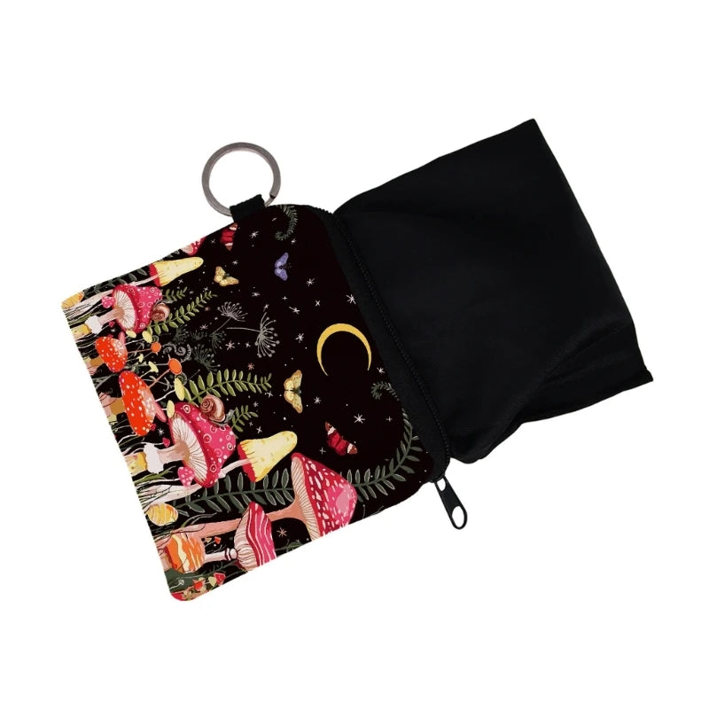 Hemasa Colorful Mushroom Print Zippered Wallet Coin Purse Keychain Bag Change Pocket