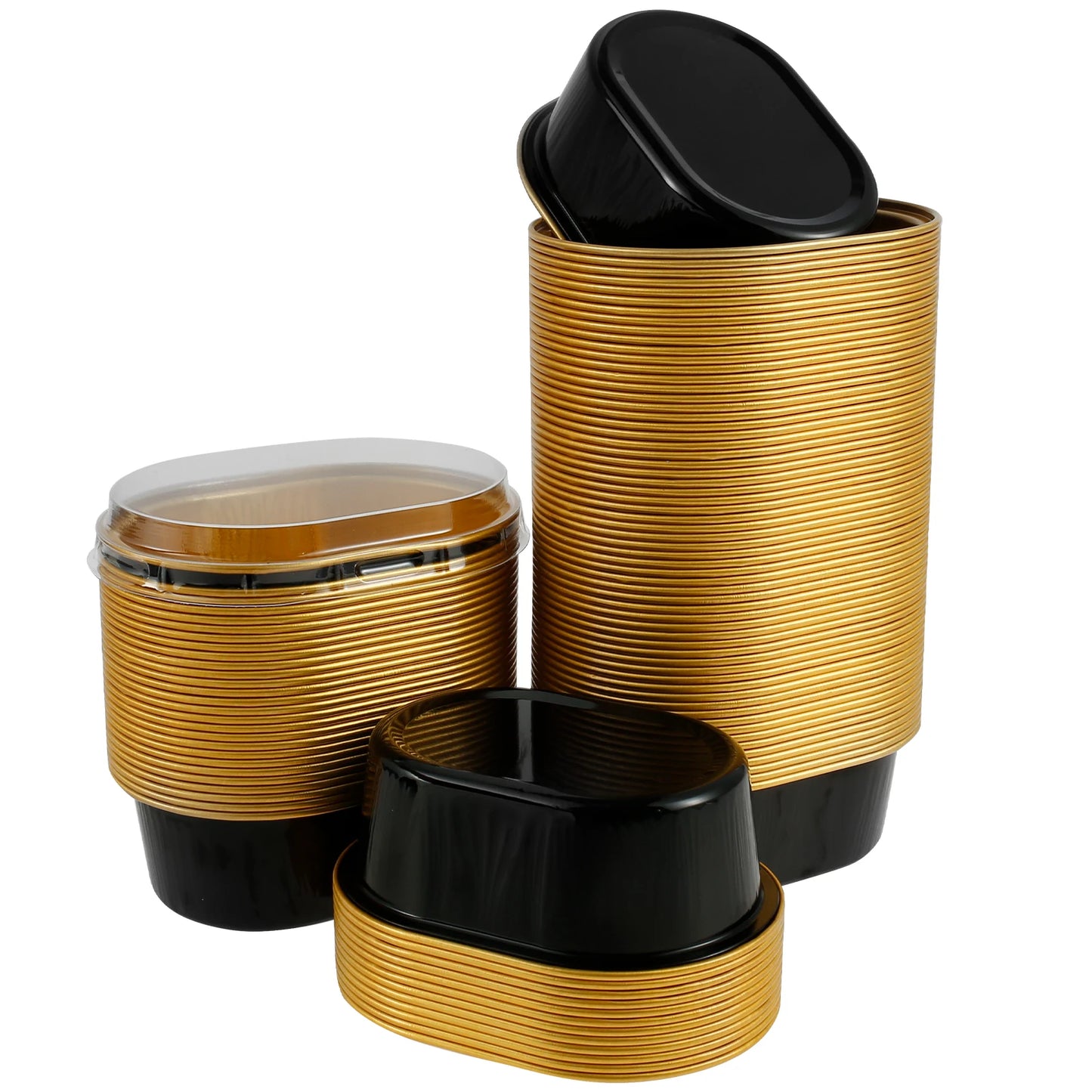 Tejesa 100/50Pcs Aluminum Foil Cake Pans 68ml Heat-Resistant Foil Baking Cups with Clear Lids Mini Oval Cake Pan Reusable Bread Mold