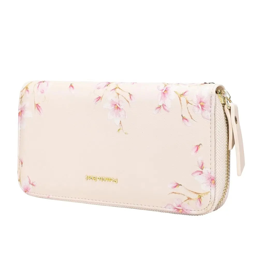 Tejesa RFID Blocking Leather Multi Credit Card Large Capacity Zip Around Wallets Clutch Wristlet Travel Flower Long Purse for Women