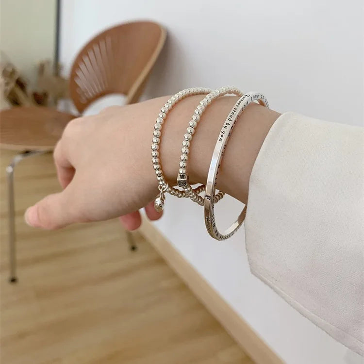 MEETSOFT 925 Sterling Silver Ball Heart Geometry Bracelets for Women Girl Minimalist Elegant Temperament  Fine Jewelry Gift