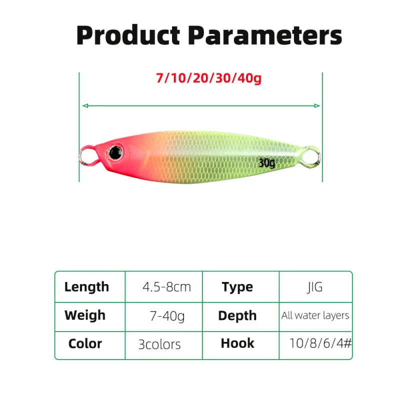 Tejesa Luminous Jigging Lure for Long CastingJIG 7g- 30gFeather Hook Sea Fishing Floating Shore Mackerel