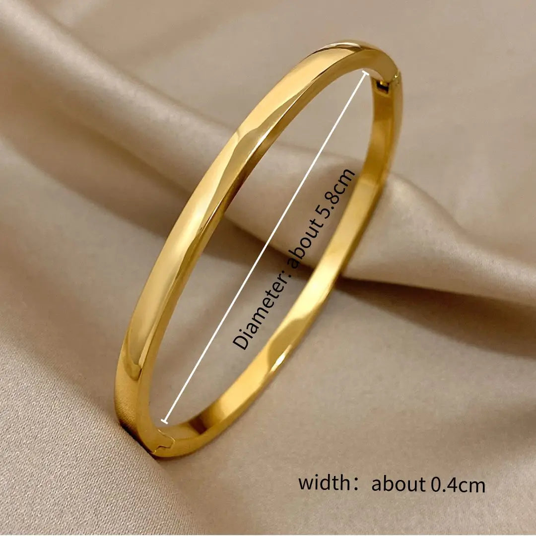 Classic Glossy Plain Bracelet Bangle for Women Chunky 4mm Stainless Steel Waterproof Cuff Minimalist Jewelry Gifts
