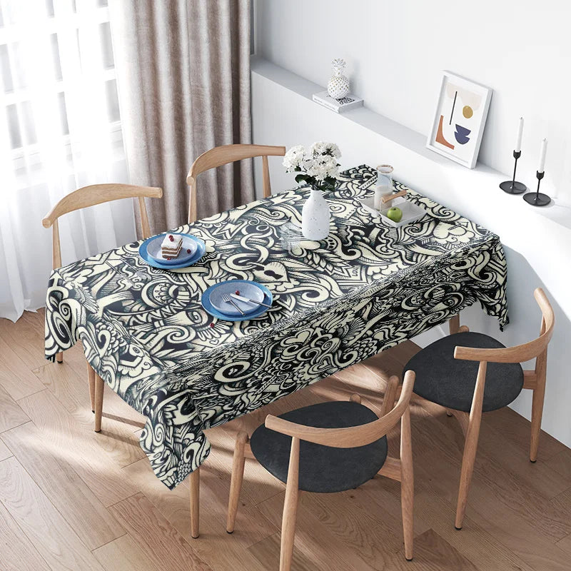 Modern Tablecloth with Black White Floral Design for Dining Room Decoration Versatile Kitchen Linen Set Perfect Gift Idea (120x2