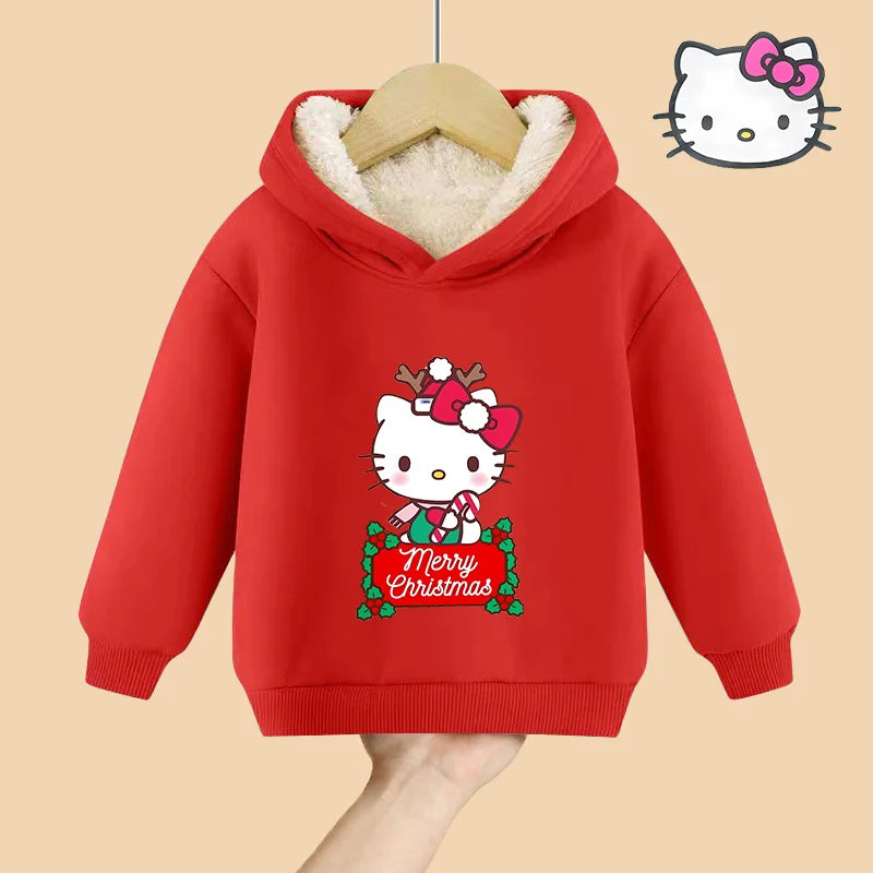 Hemasa Hello Kitty Hoodies Sweatshirt Boys Girls Winter Thickening Pullover Warm Clothes Children Christmas Gift