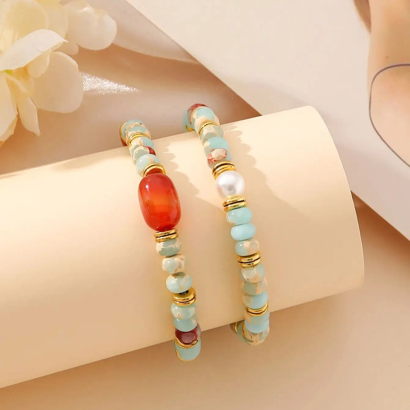 ZIRUISP Fashion Colorful Bracelet for Women Jewelry Natural Agate Shoushan Stone Beaded Bracelet for Women's Daily Wear