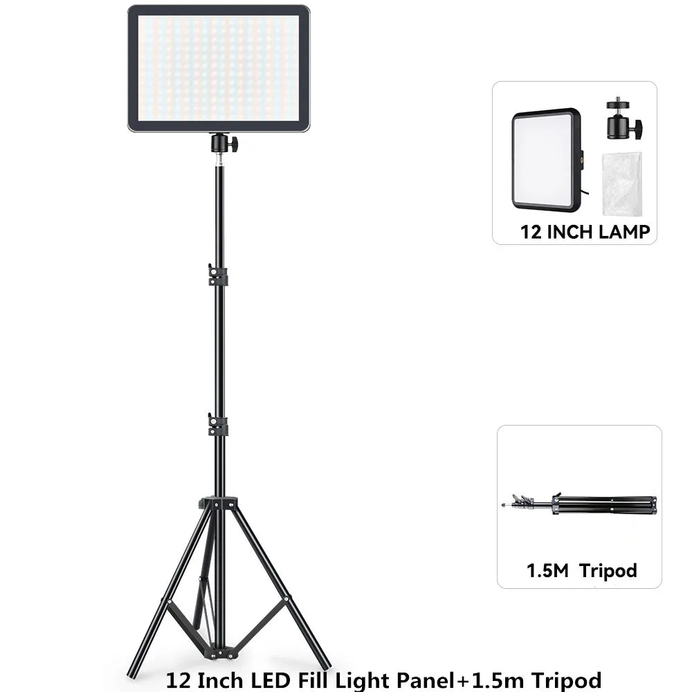 Tejesa 8/12 Inch LED Photography Video Panel Light Photo Studio Lighting Kit For Shoot Live Streaming Youbube With Tripod Stand