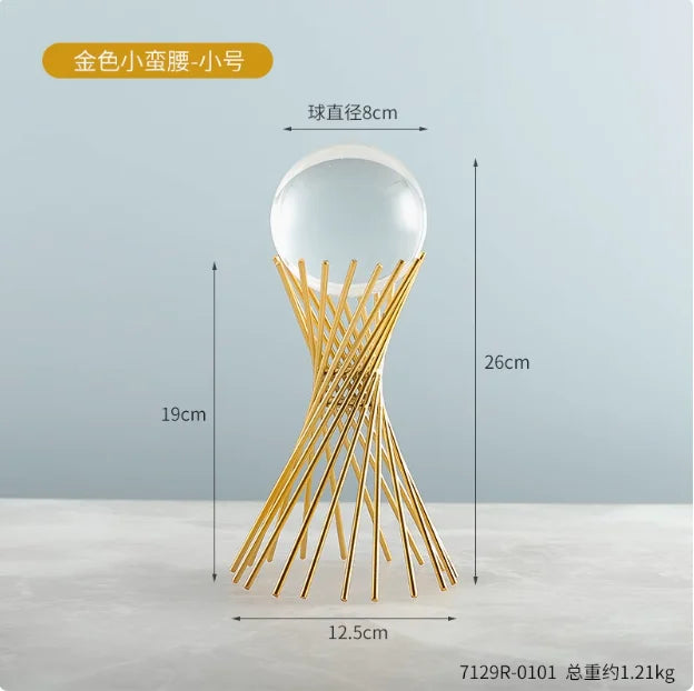 Hemasa Geometric Metal Figurines/ Crystal Ball Model Decorative Crafts/Living Room Desktop Ornaments/ Home Decorati
