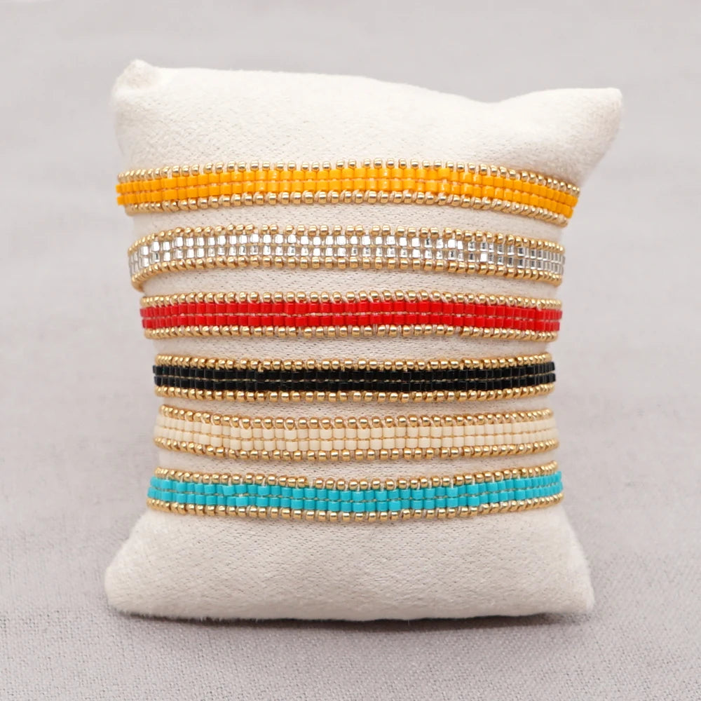 Tejesa Bohemian Native Colorful Tiny Loom Miyuki Beaded Adjustable Bracelets for Women