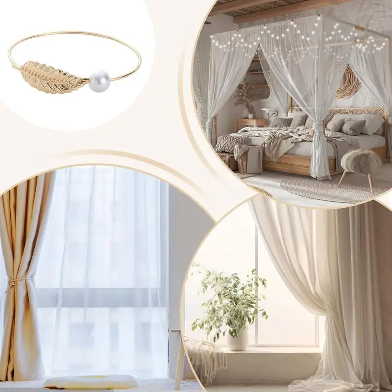 drilling-free Curtain pearl Holdbacks Leaf Design Pullbacks for Curtain Decor Curtain Side Holders Pullbacks for Bedroom Hotel