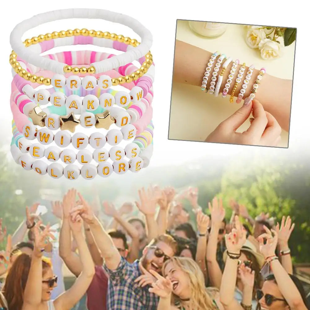 Hemasa 7Pcs  Multi-layer Polymer Clay Beads Bracelet