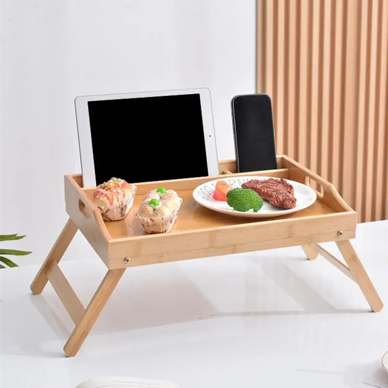 Breakfast Tray For Bed Wood Breakfast Tray With Foldable Legs Versatile Design Small Dining Table For Bed Counter Narrow Cabinet