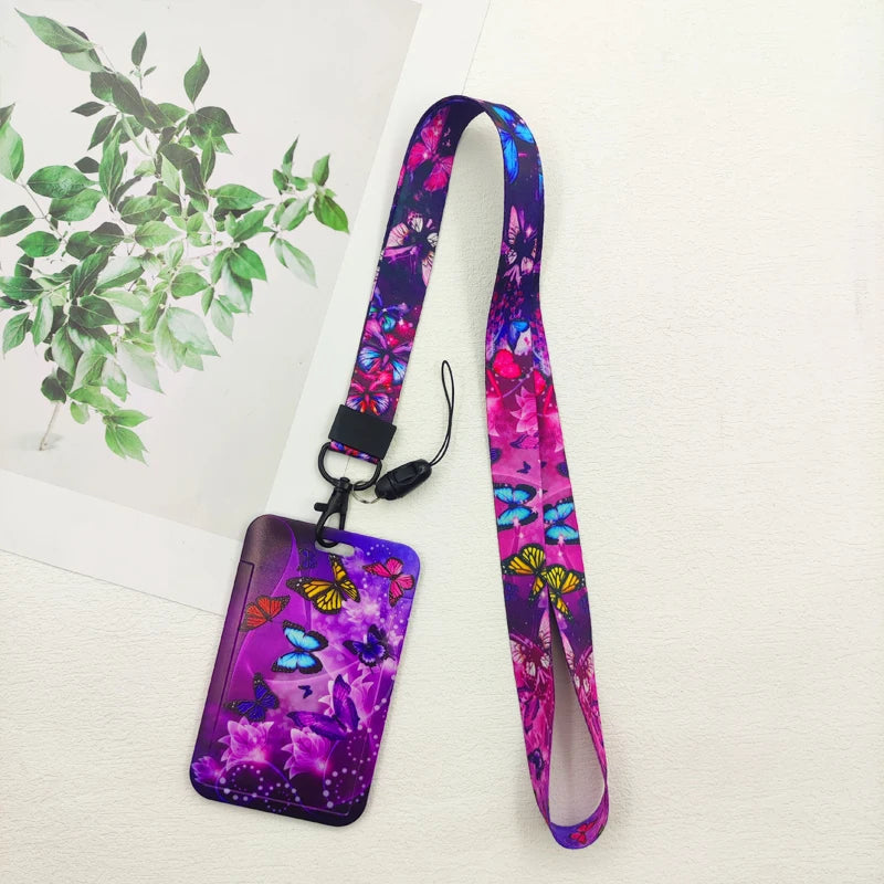 Butterfly ID Card Holders Lanyards Girls Door Card Case Hanging Rope Women Badge Holder Neck Strap Business Card Gift