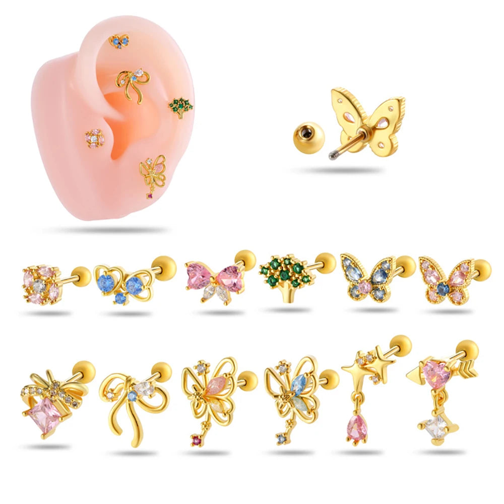 Tejesa  Stainless Steel  Bow Copper  Zirconia Bowknot Earrings for Women