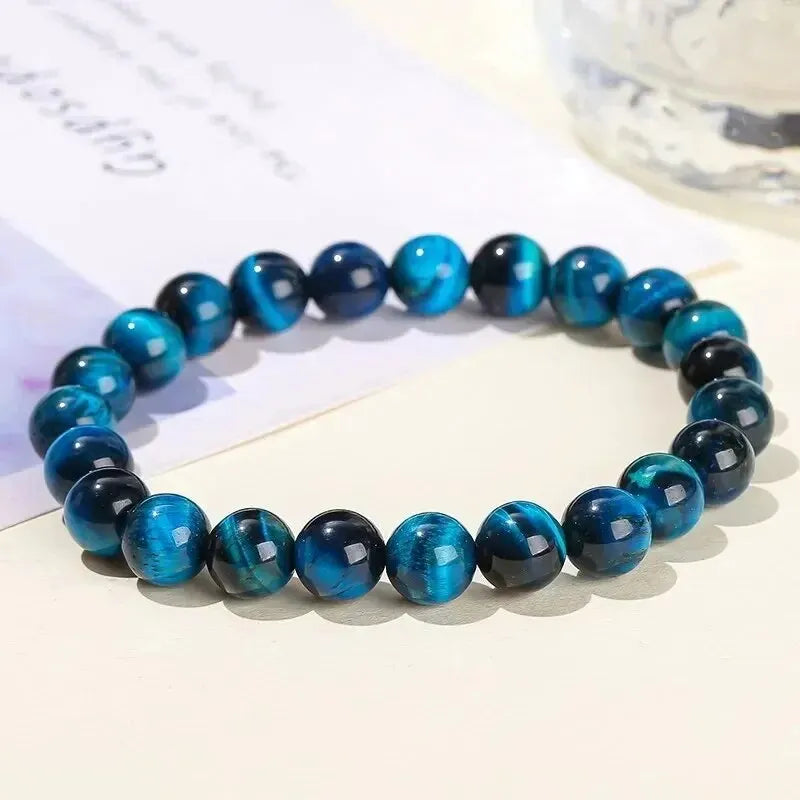 Hemasa Blue Natural Stone Cat Eye Beads Stretch Bracelet For Women