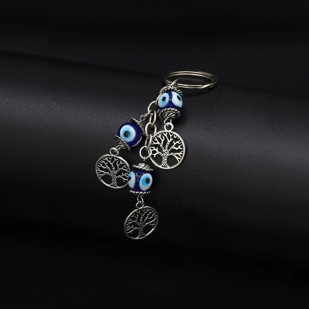 Lucky Eye Alloy Tree keychain Glass Turkish Evil Eye Bead Key Chain Bag Car Keyring for Women Men porte clé מחזיק מפתחות