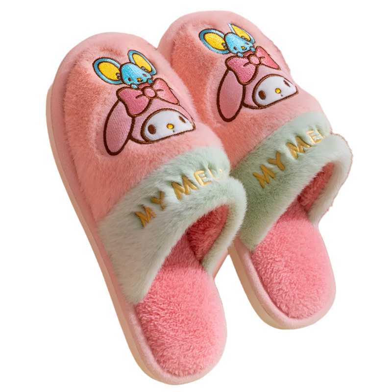 Hemasa Hello Kitty Plush Slippers   Warm Winter Indoor Slippers Flat Casual Non-slip Girl Christmas Gift