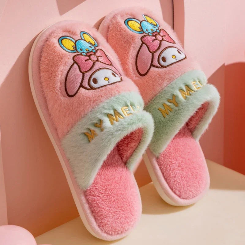 Hemasa Hello Kitty Plush Slippers   Warm Winter Indoor Slippers Flat Casual Non-slip Girl Christmas Gift