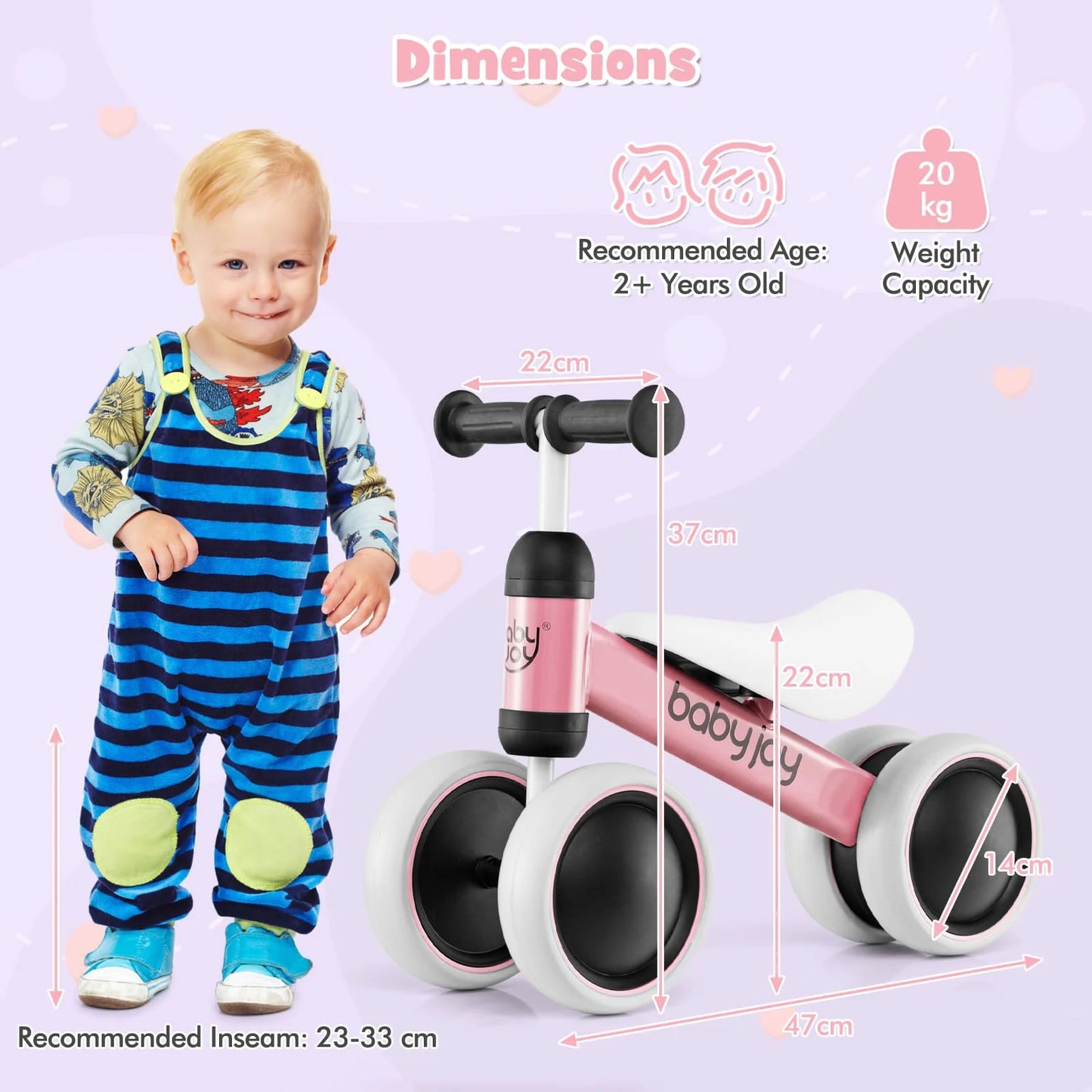 Baby Balance Bike No Pedal Infant 4 Wheels Bicycle-Pink
