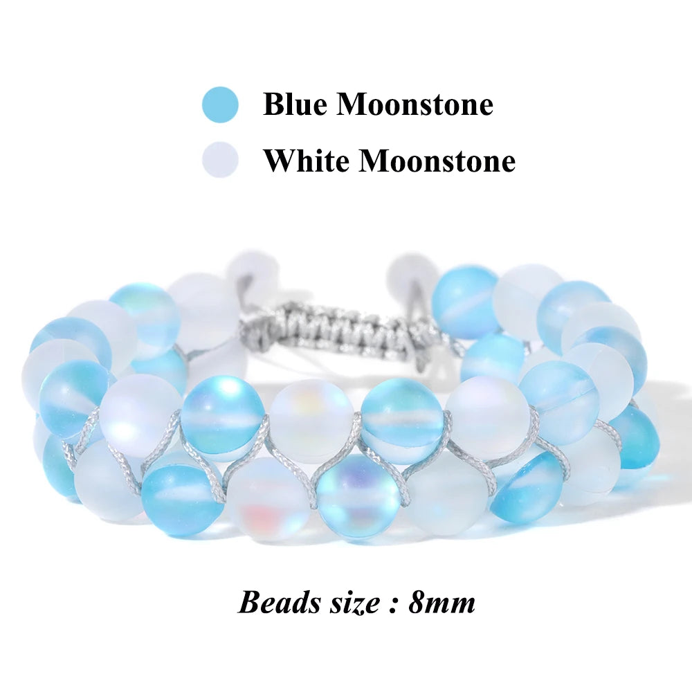 Tejesa Grey White Moonstone Wrap Bracelets For Women Men Austria Crystal Mermaid Glass Adjustable Braided Bracelet Wristbands Jewelry