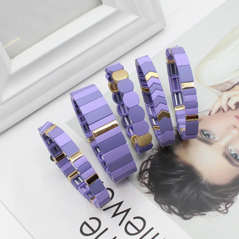 Bohemian Fashion Enamel Beads Ladies Bracelet Bangle Purple Frosted Paint Autumn and Winter Cold Wind Series Original Design