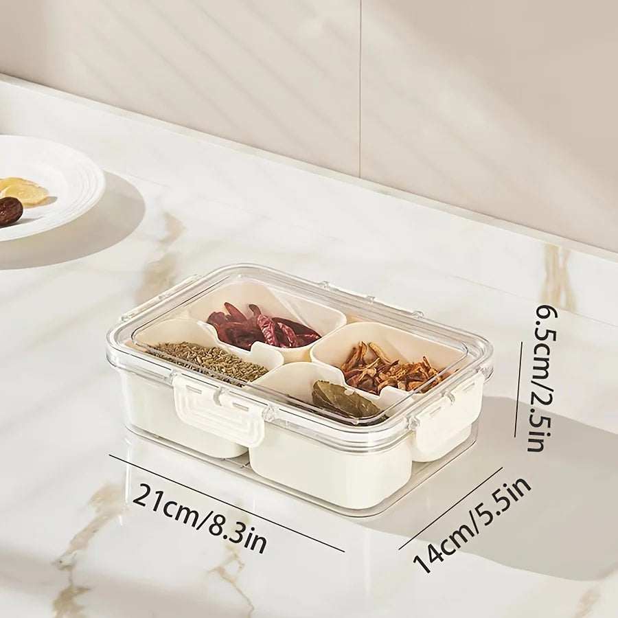 Tejesa Divided Plate with Lid, Food Storage Box, Snack Box, 4/8 Grid Snack Box, Fruit Storage Box for Refrigerator, Vegetable, Fruit
