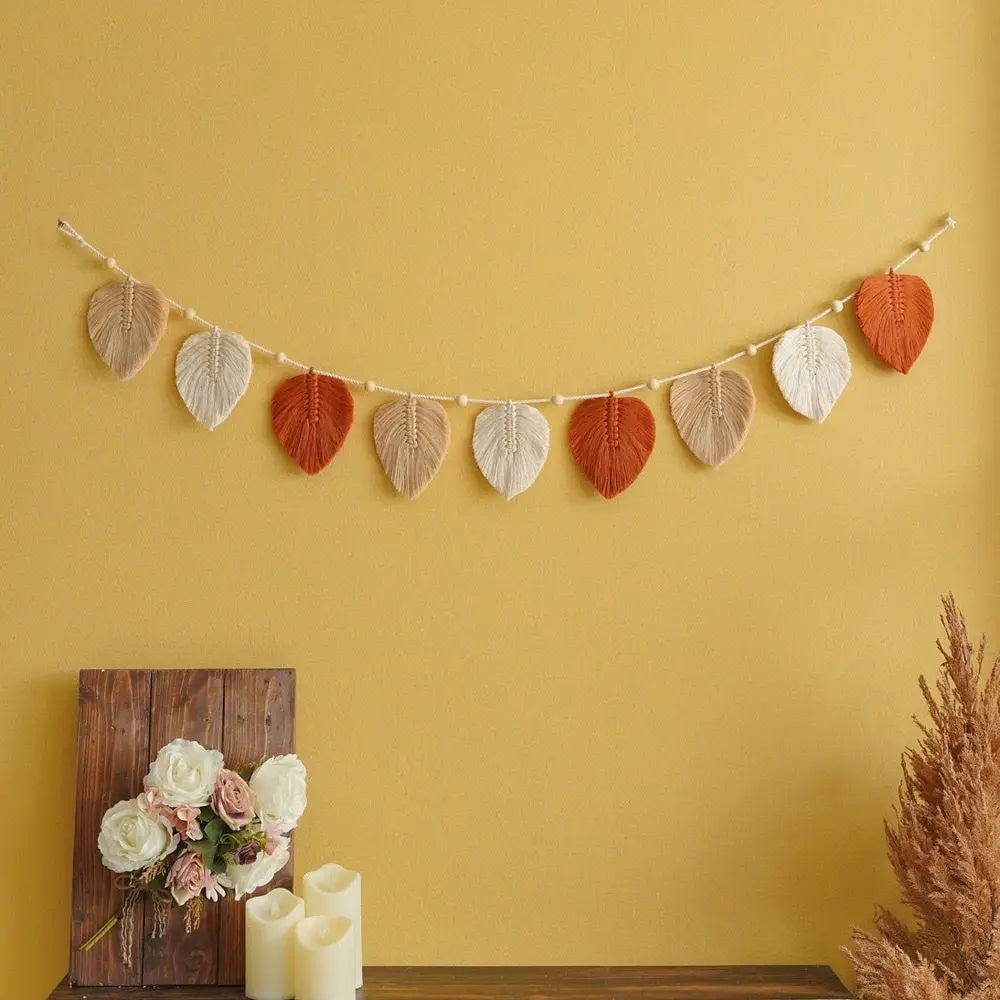 Hemasa Hand Woven Leaves Flags Tapestries Photo Props Ins Colorful Children's Room Background Wall Decorations Birthday Party Banner