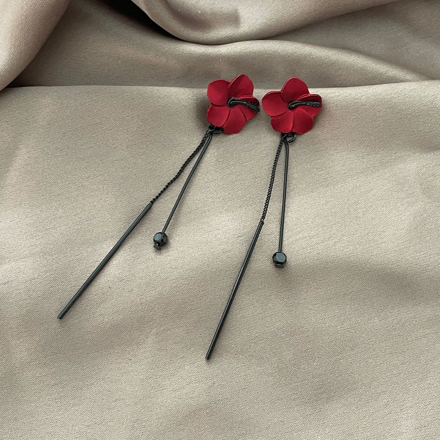 Summer Cute Green Flower Stud Earrings for Women Korean Fashion Temperament Long Tassel Asymmetrical Earring Party Jewelry Gift