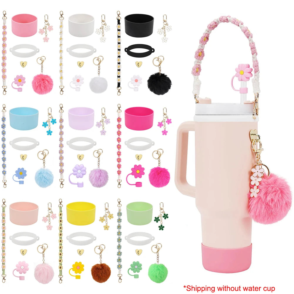 Water Cups Accessories for Stanley 40oz Tumbler Siliocne Water Bottle Boot Straw Lid Handle Strap Keychain Charm Chain Cup Decor