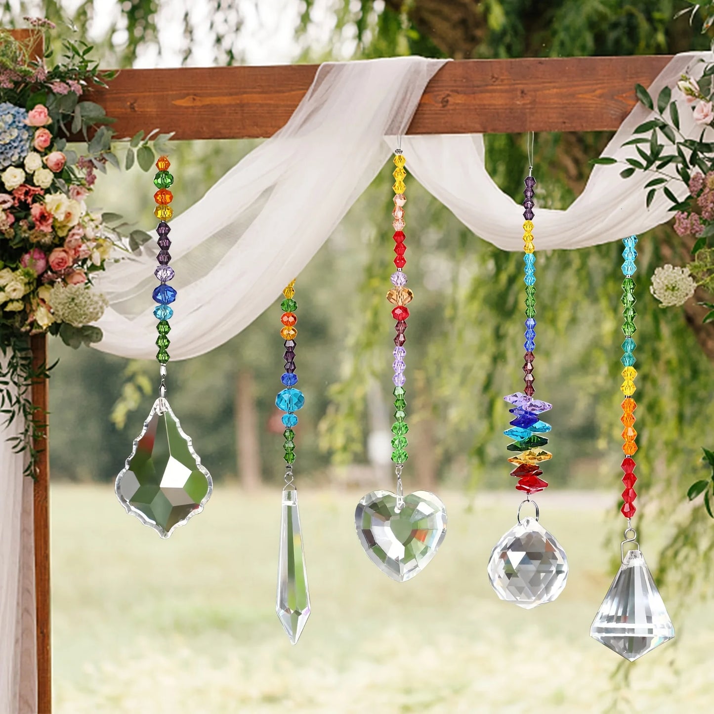8 Pieces Colorful Crystals Suncatcher Hanging for Window, Rainbow Octogon Chakra Pendants Suncatchers with Crystals Beads Chain