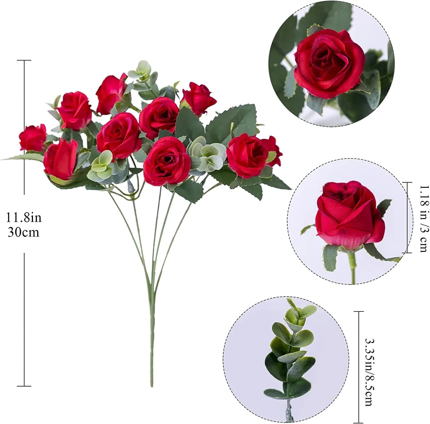 Tejesa 30cm 10Heads Artificial Red Roses Flower Bouquet Home Living Room Office Desktop Ornament Fake Flowers Wedding Party Decor