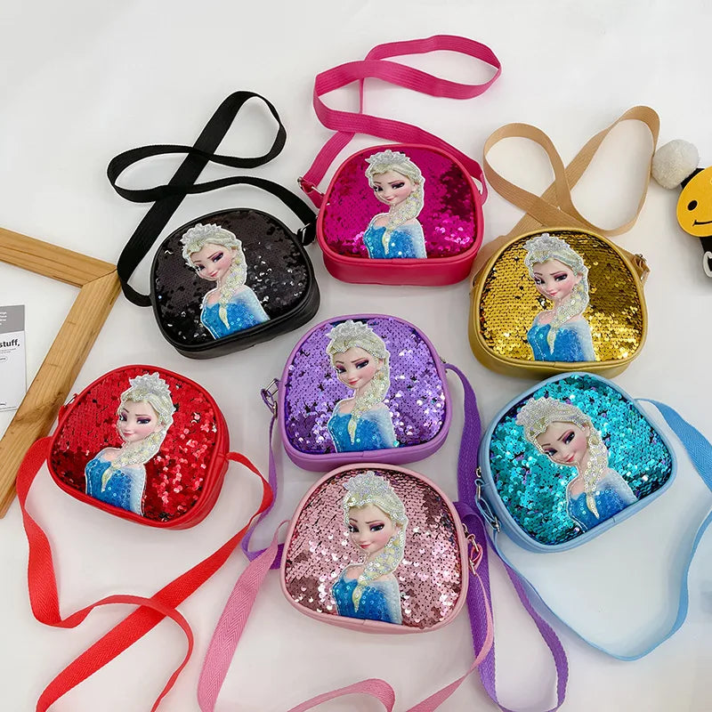 Tejesa Children's Bag Girls Bag Disney Princess Elsa Sequins Personality Children's Casual One Shoulder Bag Messenger Bag