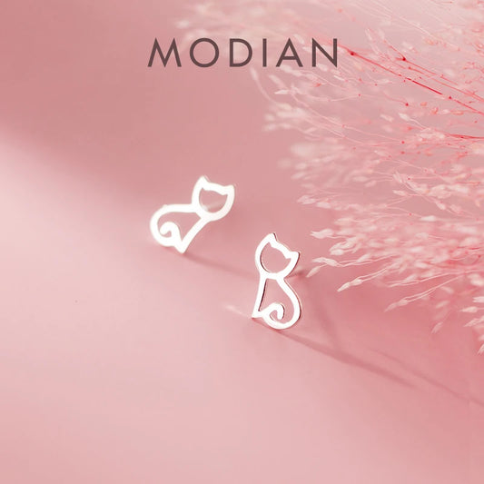 Modian Hot Sale Cute Real 925 Sterling Silver Tiny Cat Animal Stud Earrings For Women Sterling Silver S925 Party Jewelry Bijoux