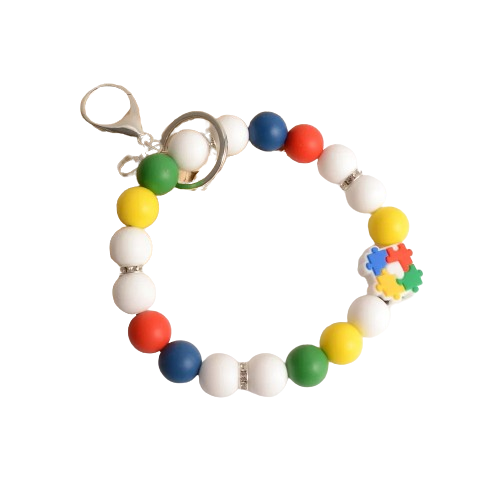 Hemasa Personalized Bangle Silicone Bead  Stretch Wristlet bracelet/ Keychain with  Keyring Gift for Teacher Mom Nurse Gift