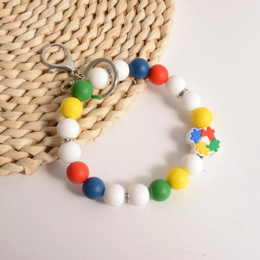 Personalized Bangle Silicone Bead stethoscope Stretch Wristlet bracelet Keychain with Keyring Gift for Teacher Mom Nurse Gift
