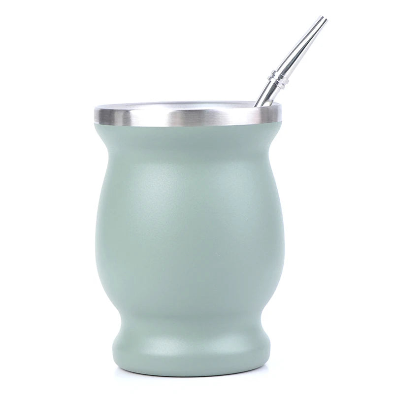 New 1pc Yerba Mate Cup 304 Stainless Steel 8oz Argentine Yerba Mate Gourd With Bombillas