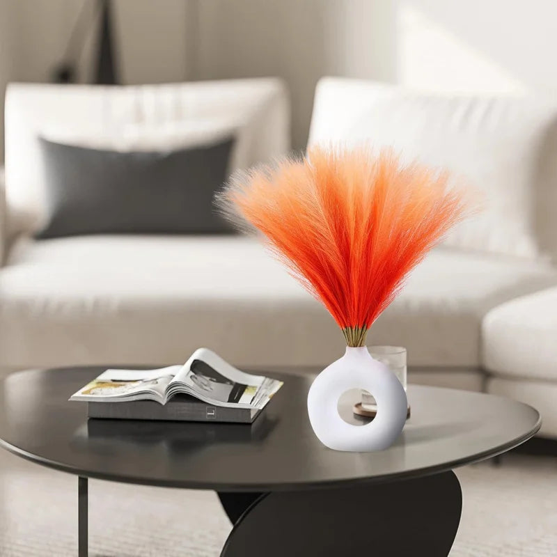 Tejesa 10pcs Gradient Orange Pompas Grass Flower, Arrangement and Vase Filler Artificial Pampas Grass for Boho Home Wedding Decoration