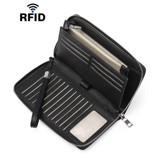 RFID Anti-theft Brush PU Women's Wallet Large Capacity Long European American Women's Multi Card Wallet In Stock Holder Pack Bag