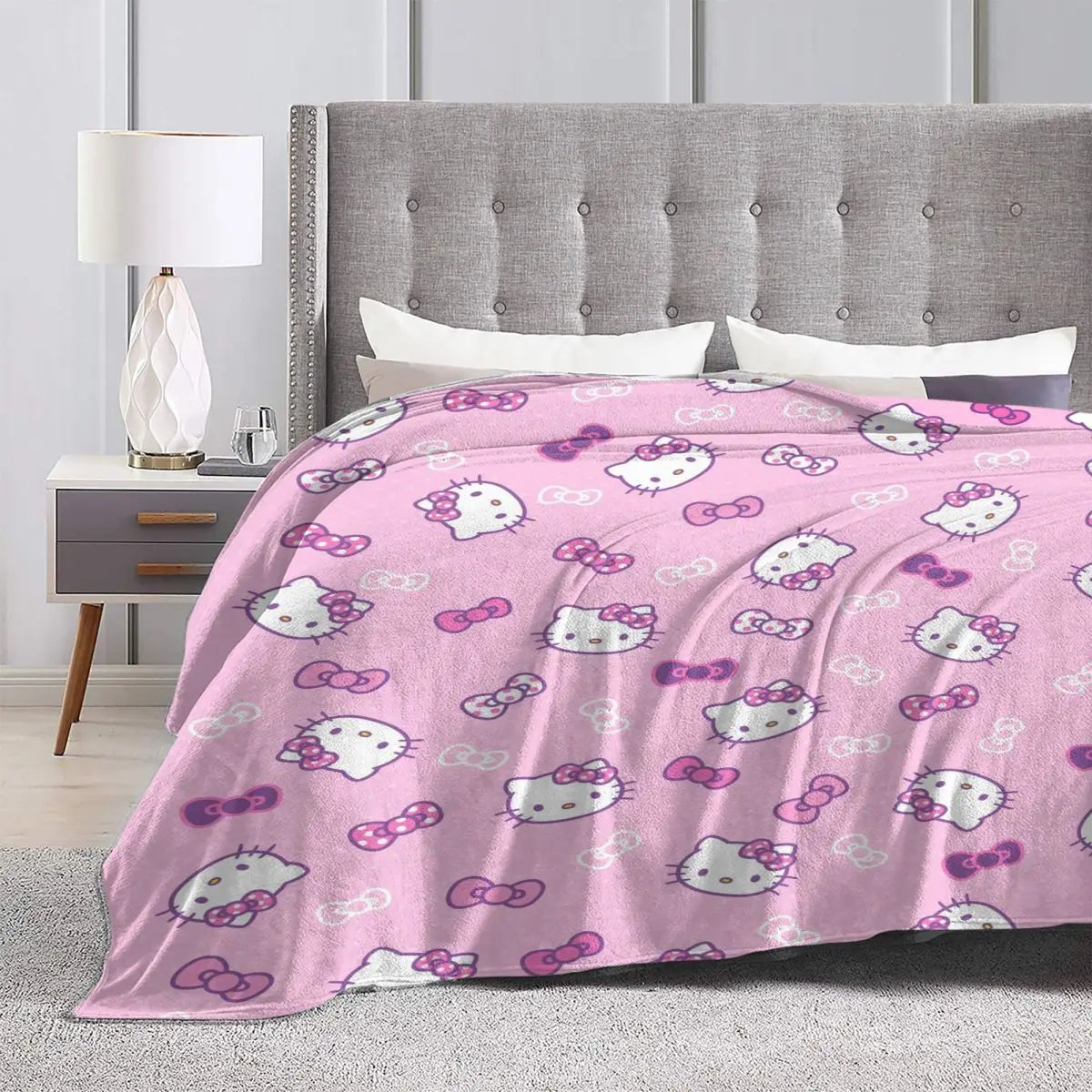 Hemasa  Pink Colour Hello Kitty   Flannel  Blanket Bedspread Sofa Bed Cover
