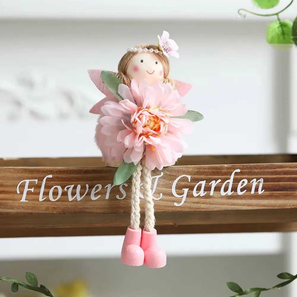 New Plush Flower Fairy Bunny Rabbit Dolls Hanging Ornaments Pink White Yellow Green Kids Girls Gifts Easter Home Decor