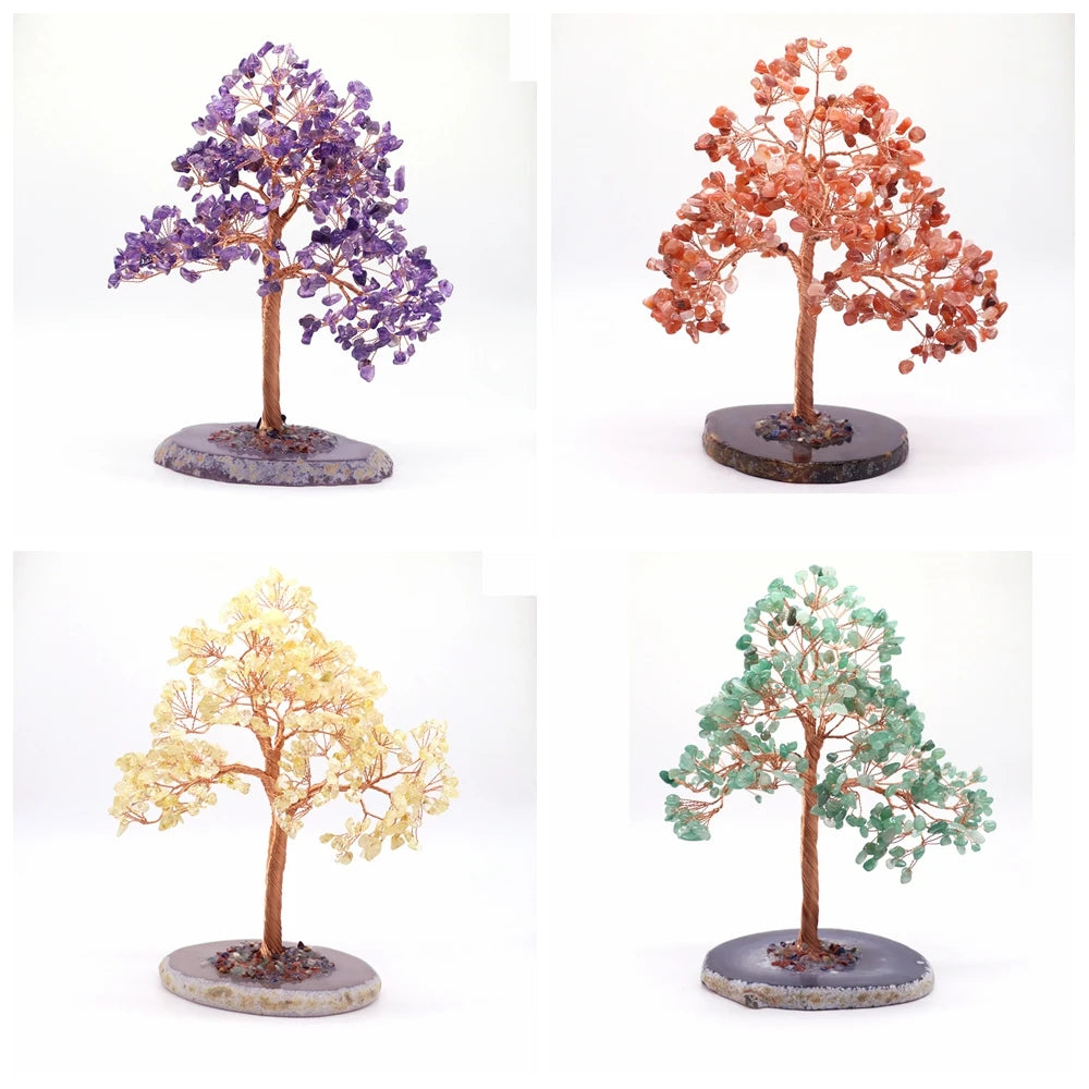 Natural Gemstone Healing Crystal Citrine Lovers Money Tree on Agate Base Feng Shui Rock Stones for Home Office Desk Decorations