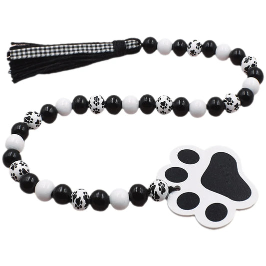 Garland Hanging Beaded Decoration Wood Pendant Dog Paw Beads Wreath Tassel Wooden Home Wall Decorative Ornament