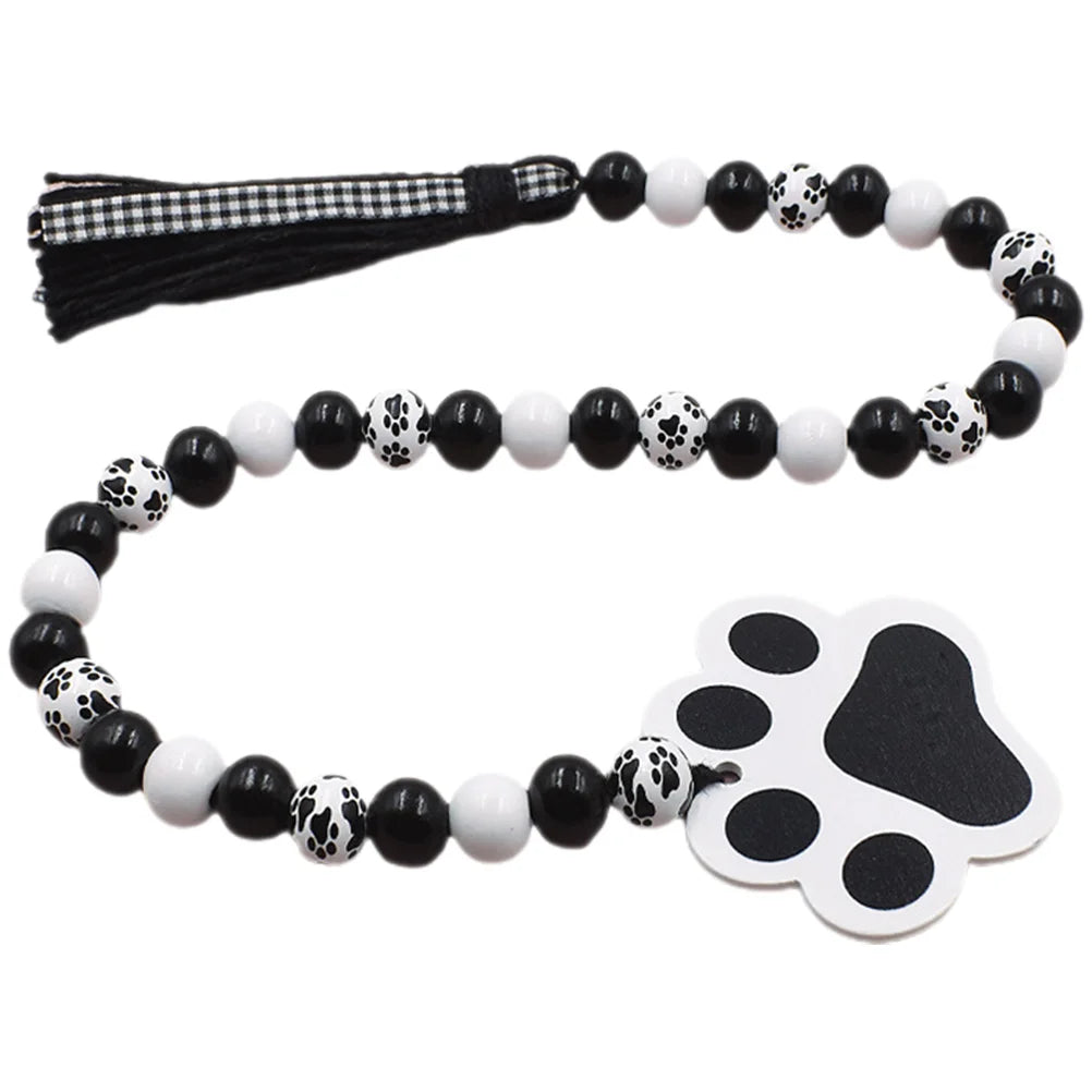 Garland Hanging Beaded Decoration Wood Pendant Dog Paw Beads Wreath Tassel Wooden Home Wall Decorative Ornament